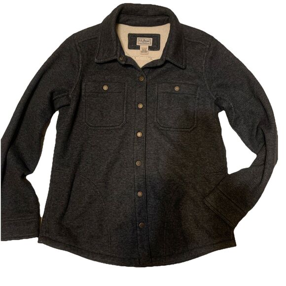 LL BEAN Women’s Katahdin Iron Works Bonded Waffle Fleece Grey Large 508049 - Picture 3 of 6